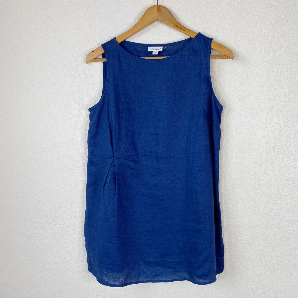 Pure Jill J. Jill Blue 100% Linen Blouse Tank